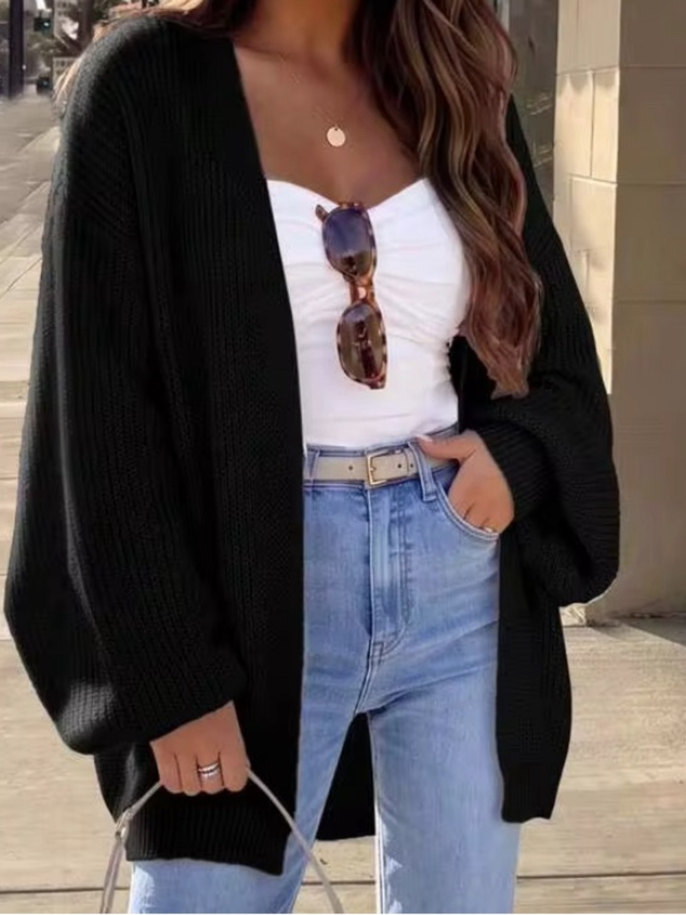 Women's Solid Color Casual Loose Long Sleeve Lantern Sleeve Knit Cardigan